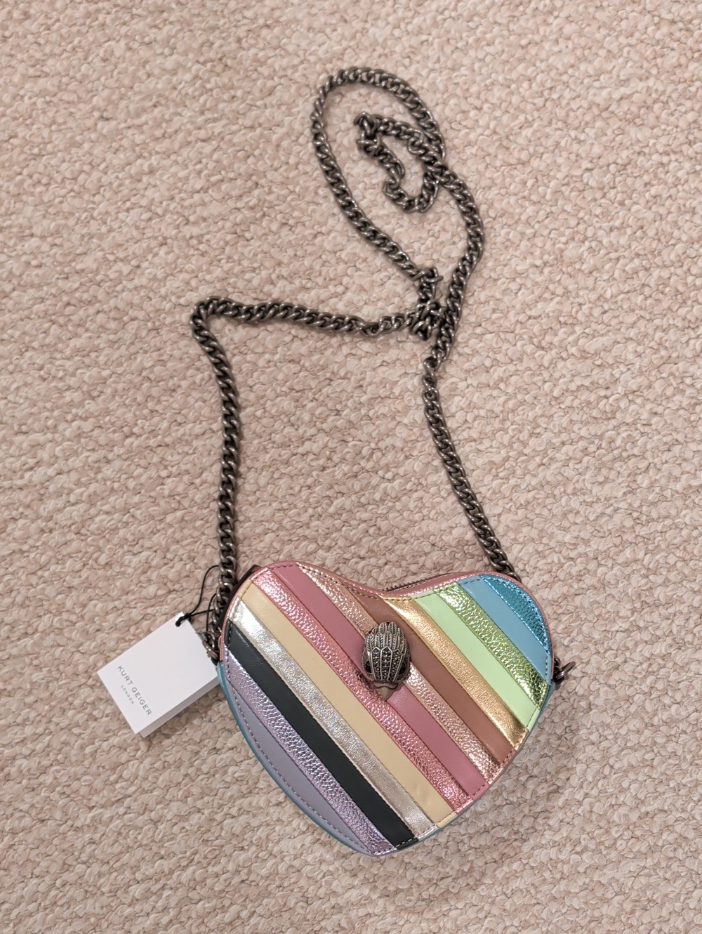Kurt Geiger Kensington Heart-Shaped Metallic Stripe Crossbody Bag
